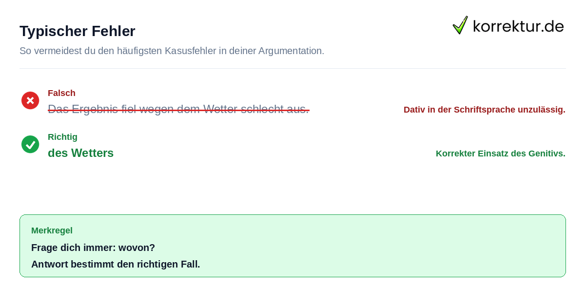 Rotstiftrichtung: Wegen mit Genitiv oder Dativ korrigieren