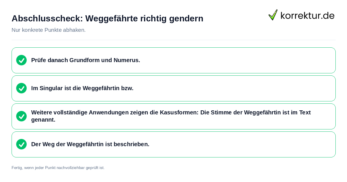 Konkreter Abschlusscheck zu Weggefährte richtig gendern