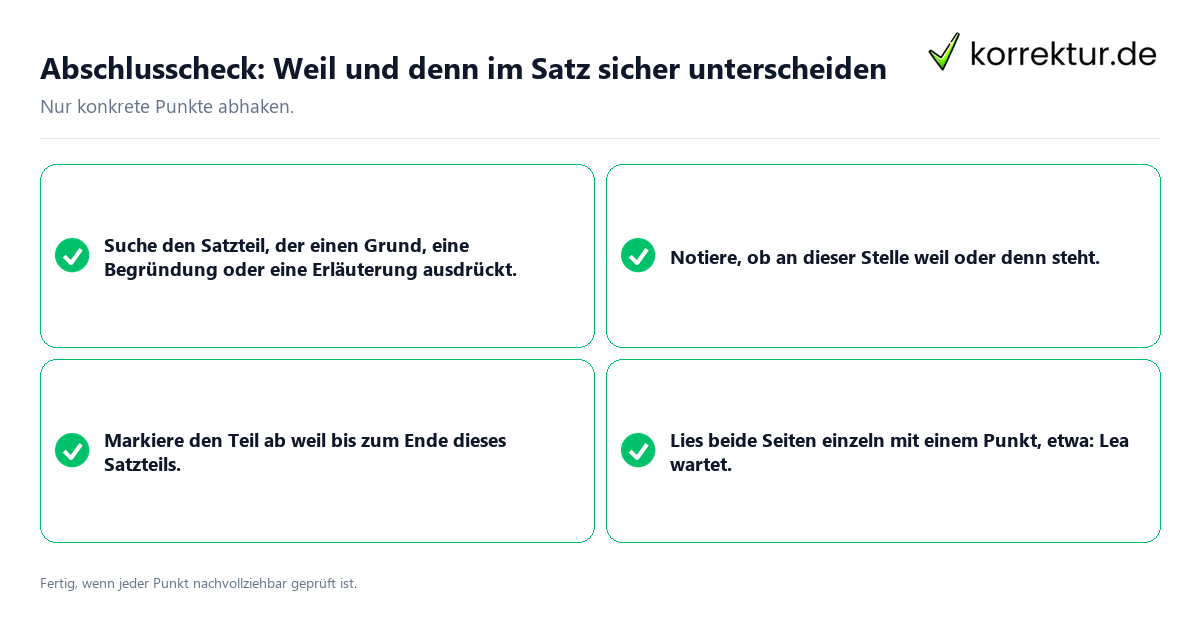 Abschlusscheck: Weil und denn im Satz sicher unterscheiden Konkreter Abschlusscheck zu Weil und denn im Satz sicher unterscheiden