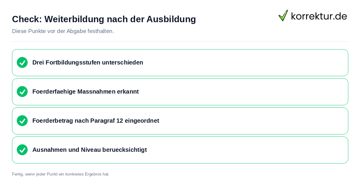 Weiterbildung nach der Ausbildung: Prüfliste mit vier Punkten