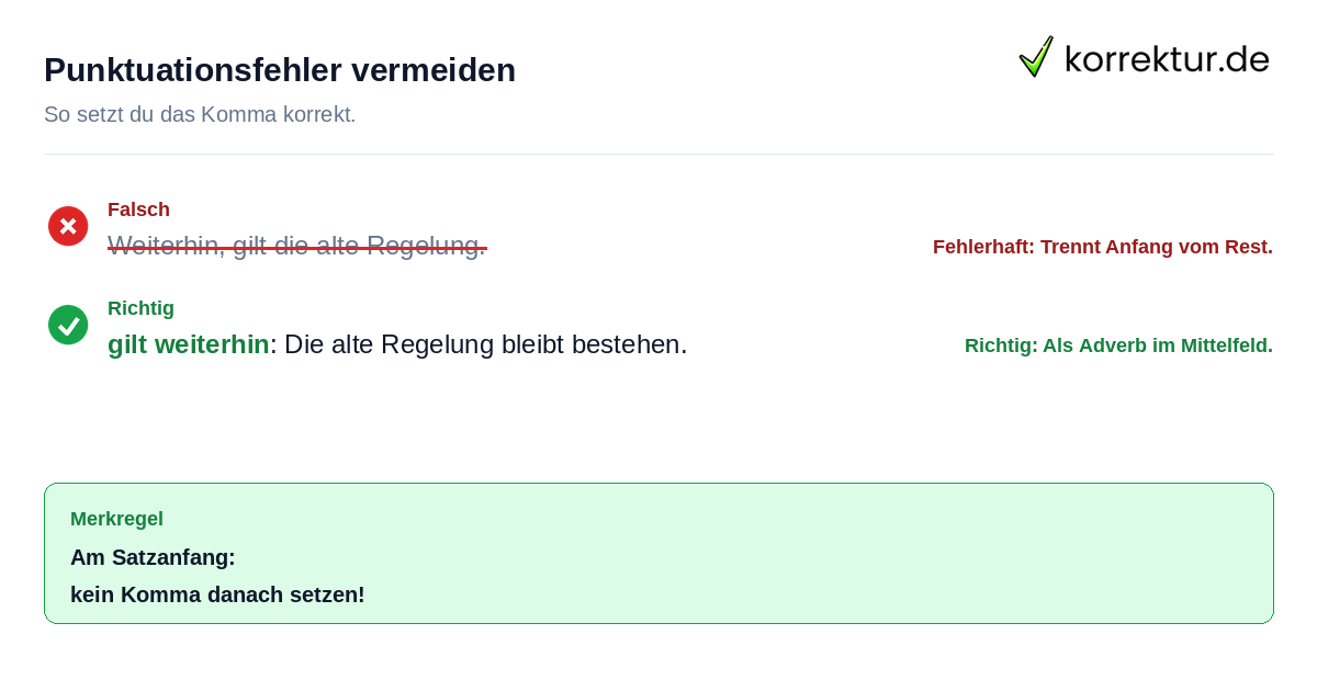 Punktuationsfehler vermeiden Rotstift Check: Richtiges Setzen des Kommas bei weiterhin