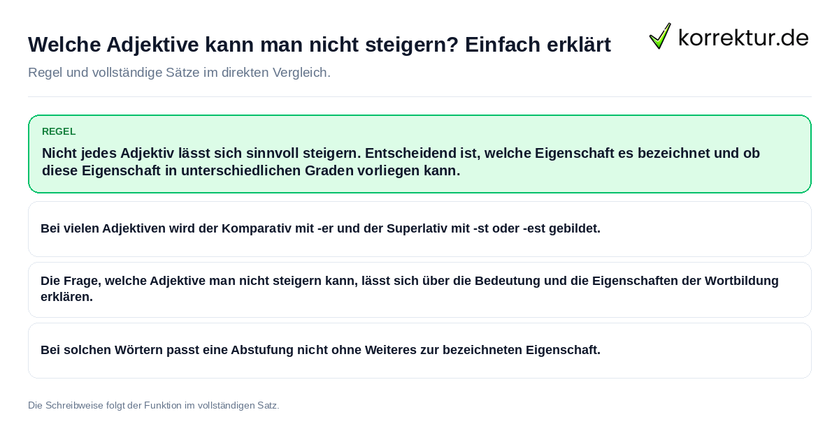 Konkrete Regel und vollständige Beispielsätze zu Welche Adjektive kann man nicht steigern? Einfach