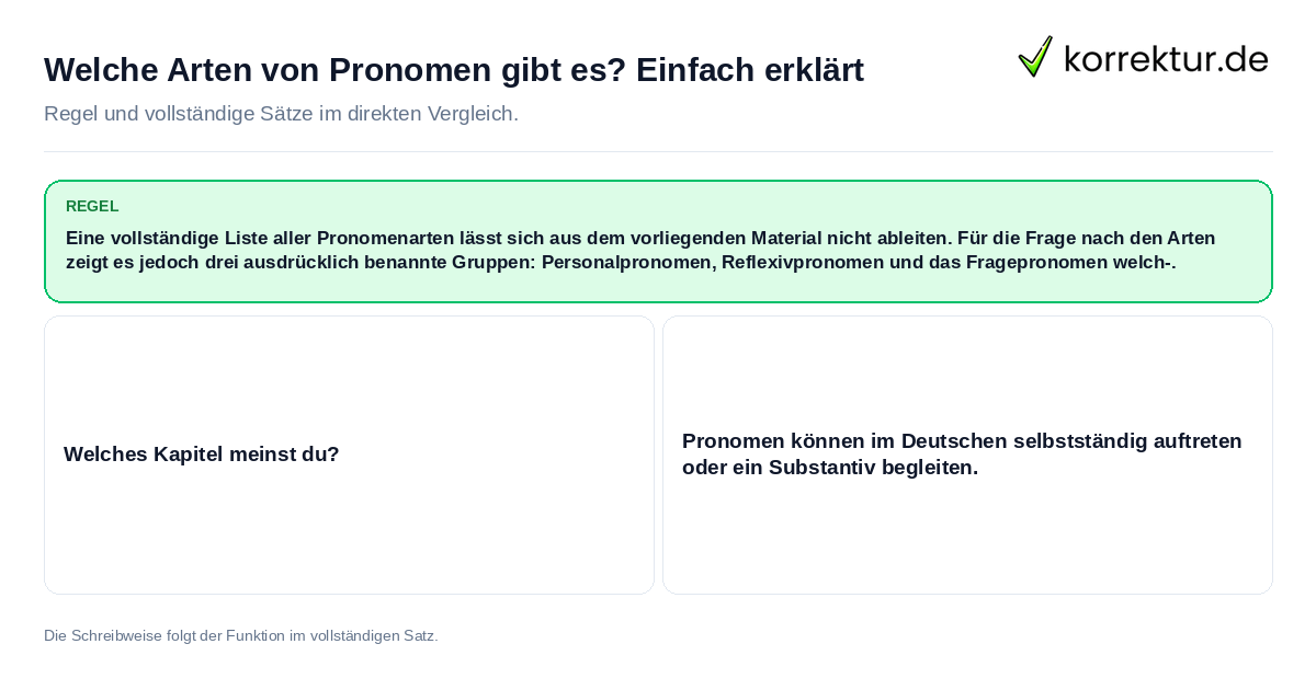 Welche Arten von Pronomen gibt es? Einfach erklärt Konkrete Regel und vollständige Beispielsätze zu Welche Arten von Pronomen gibt es? Einfach erklärt