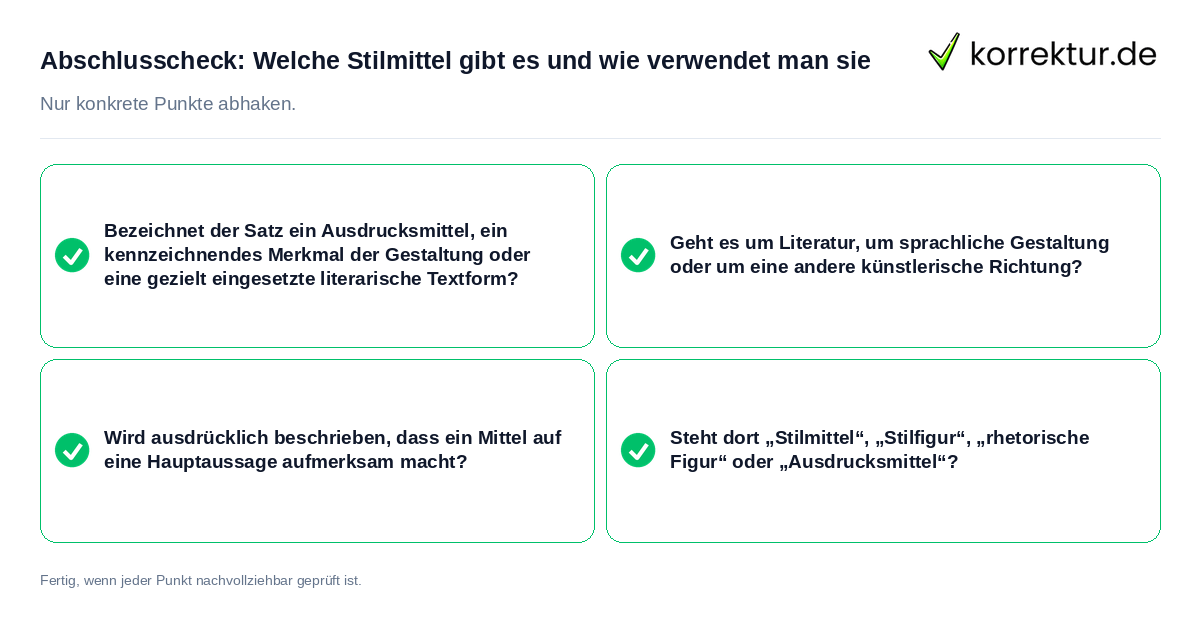Abschlusscheck: Welche Stilmittel gibt es und wie verwendet man sie Konkreter Abschlusscheck zu Welche Stilmittel gibt es und wie verwendet man sie