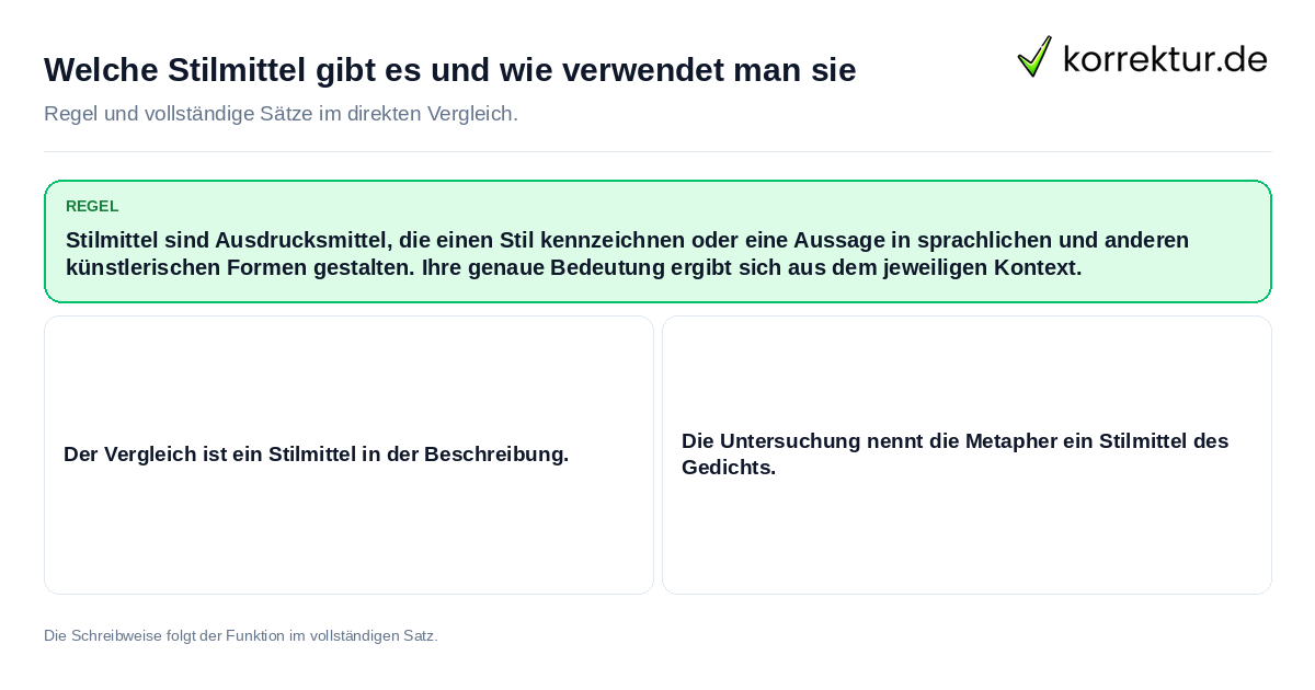 Welche Stilmittel gibt es und wie verwendet man sie Konkrete Regel und vollständige Beispielsätze zu Welche Stilmittel gibt es und wie verwendet man sie