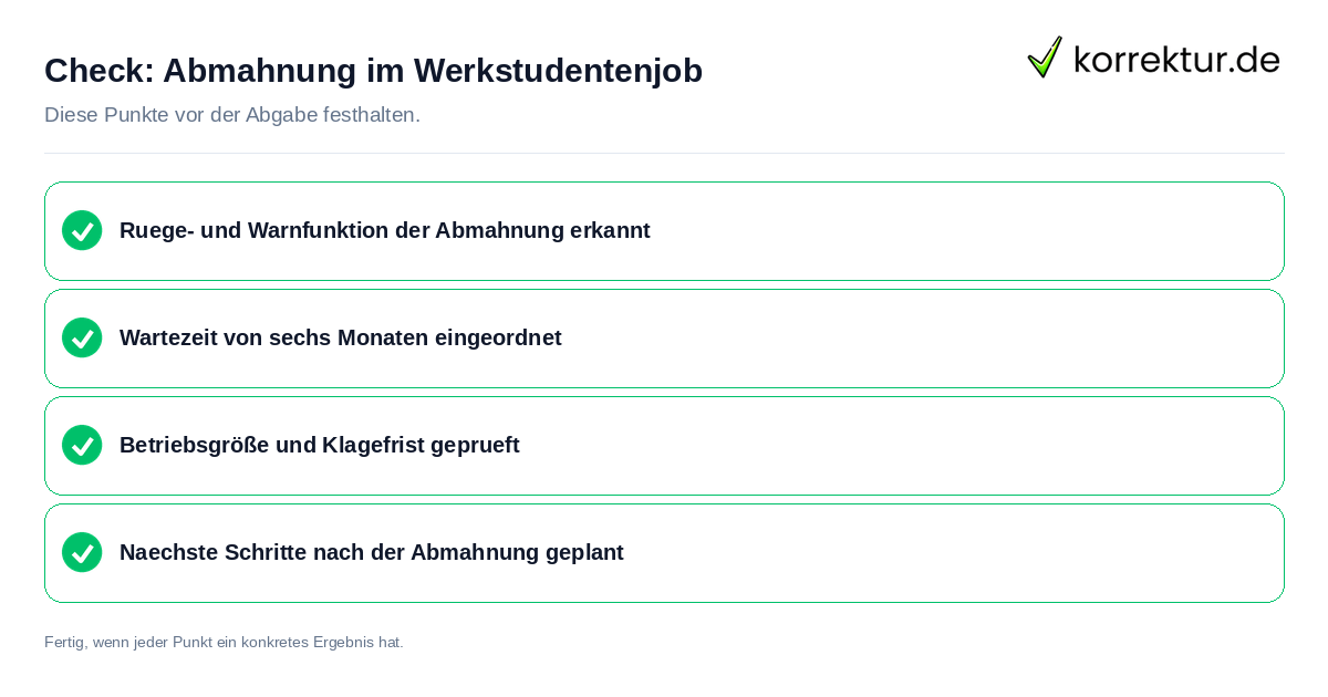 Check: Abmahnung im Werkstudentenjob Abmahnung im Werkstudentenjob: Prüfliste mit vier Punkten