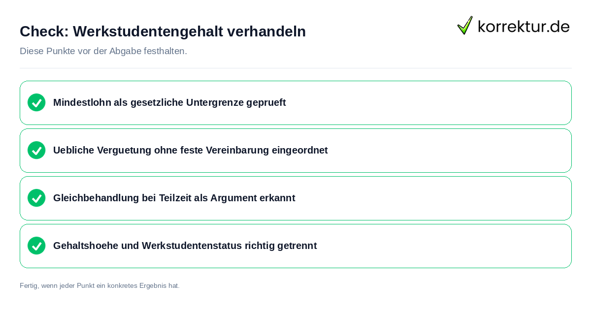 Check: Werkstudentengehalt verhandeln Werkstudentengehalt verhandeln: Prüfliste mit vier Punkten