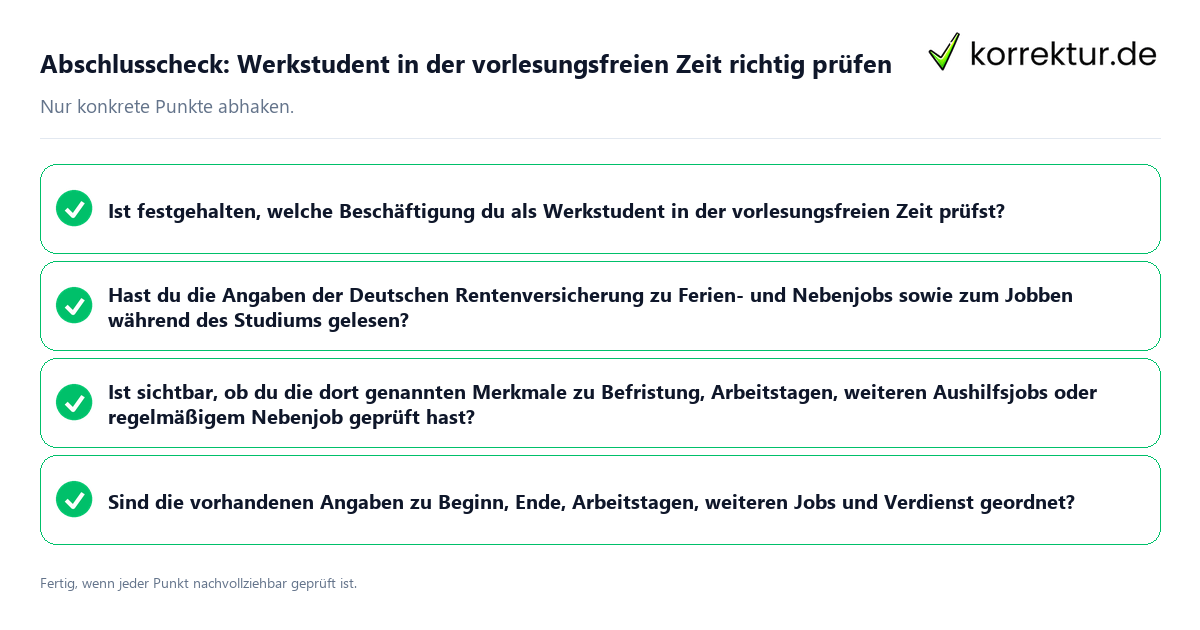 Abschlusscheck: Werkstudent in der vorlesungsfreien Zeit richtig prüfen Konkreter Abschlusscheck zu Werkstudent in der vorlesungsfreien Zeit richtig prüfen