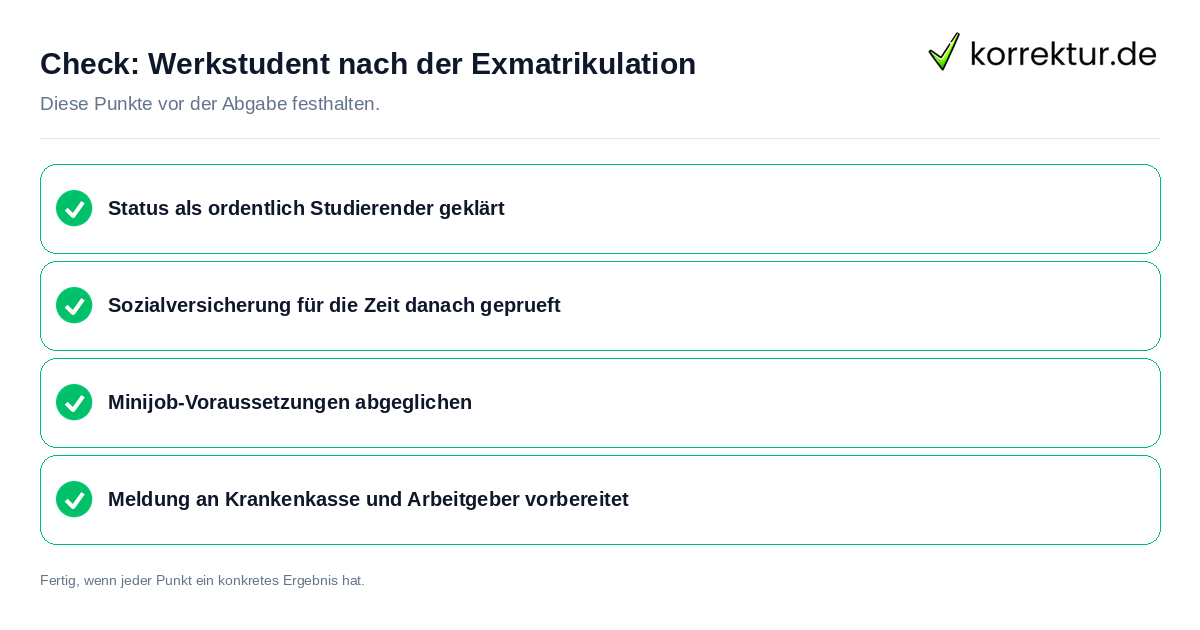 Check: Werkstudent nach der Exmatrikulation Werkstudent nach der Exmatrikulation: Prüfliste mit vier Punkten
