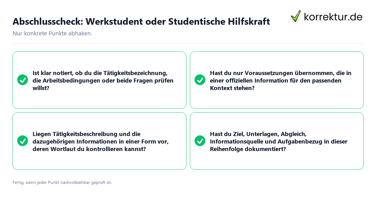 Abschlusscheck: Werkstudent oder Studentische Hilfskraft Konkreter Abschlusscheck zu Werkstudent oder Studentische Hilfskraft