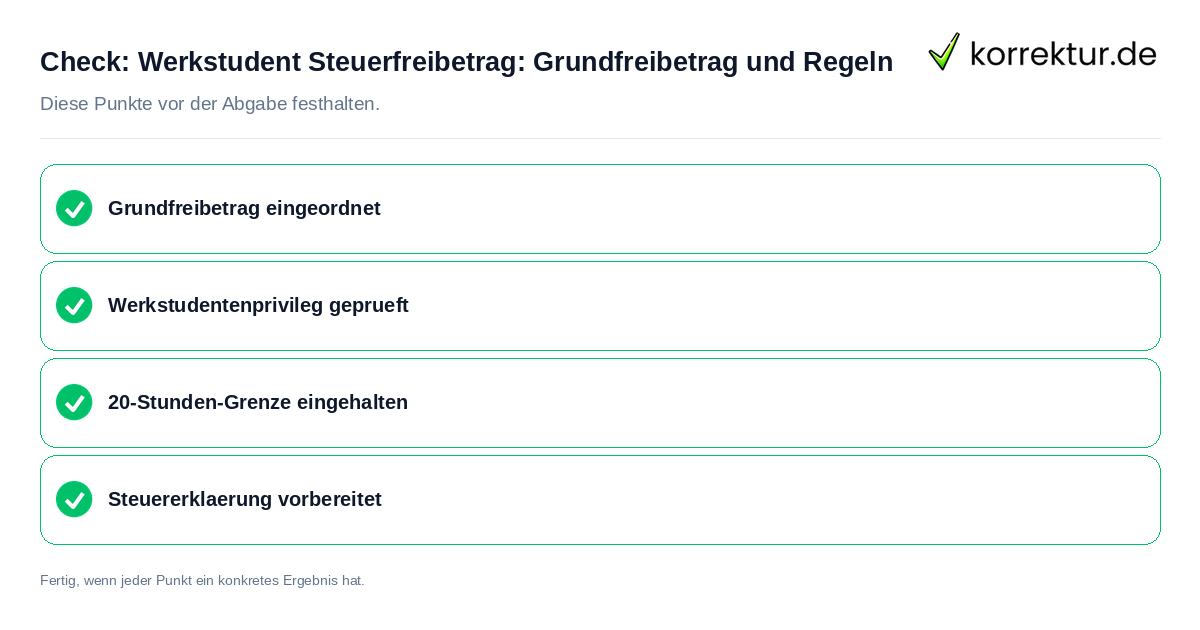 Werkstudent Steuerfreibetrag: Grundfreibetrag und Regeln: Prüfliste mit vier Punkten