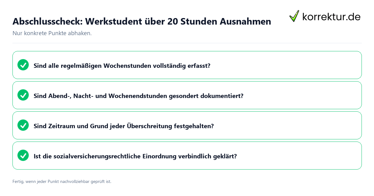 Konkreter Abschlusscheck zu Werkstudent über 20 Stunden Ausnahmen