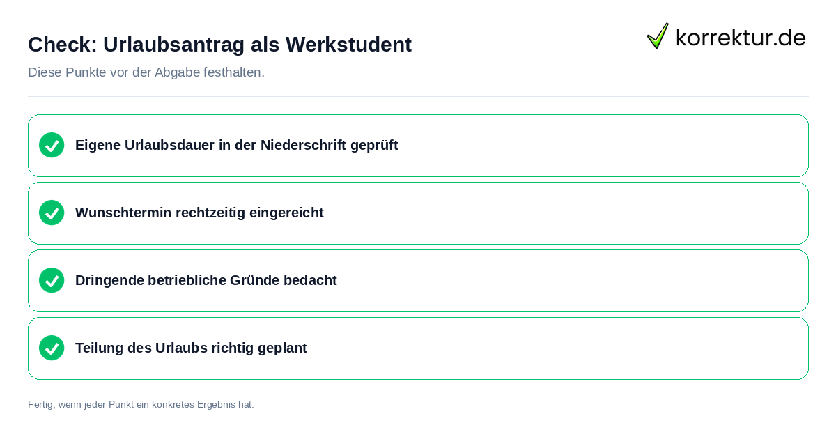 Check: Urlaubsantrag als Werkstudent Urlaubsantrag als Werkstudent: Prüfliste mit vier Punkten