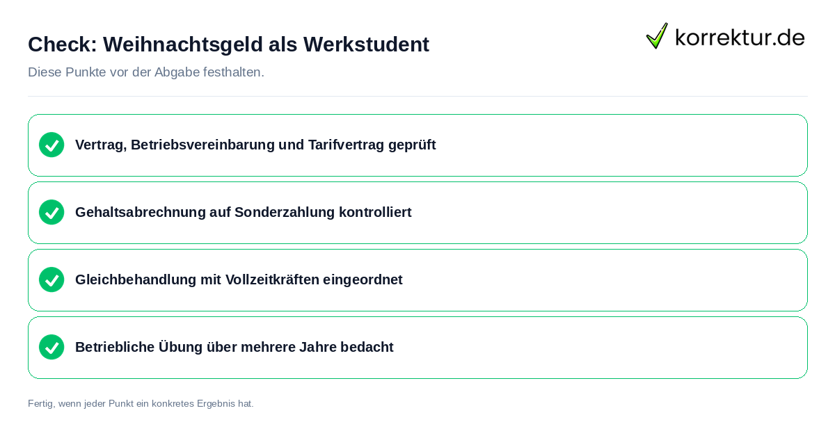 Check: Weihnachtsgeld als Werkstudent Weihnachtsgeld als Werkstudent: Prüfliste mit vier Punkten