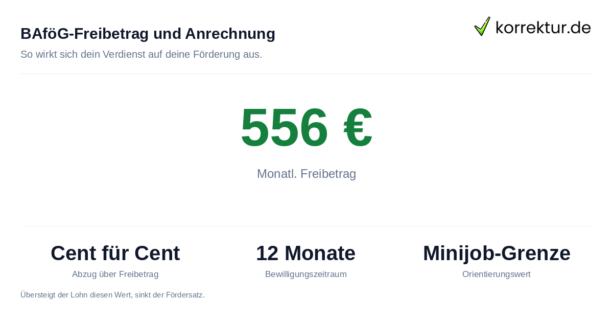Werkstudent neben BAföG: Freibetrag 556 Euro und Auswirkungen auf den Anspruch