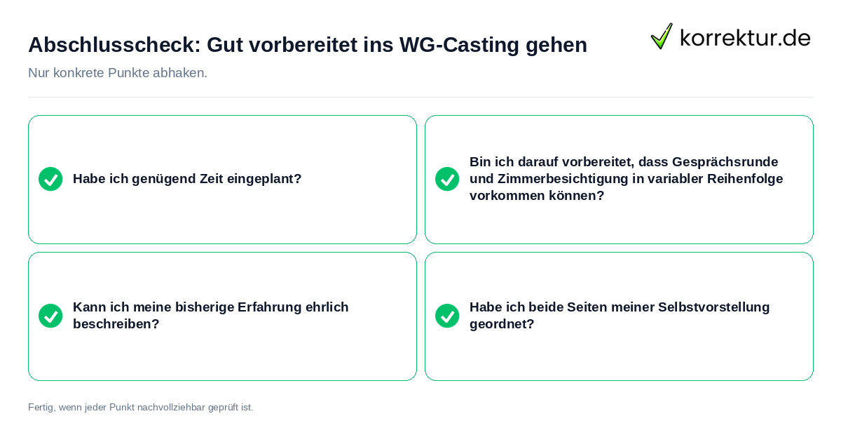 Konkreter Abschlusscheck zu Gut vorbereitet ins WG-Casting gehen