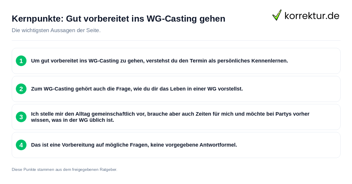 Konkrete Kernpunkte zu Gut vorbereitet ins WG-Casting gehen