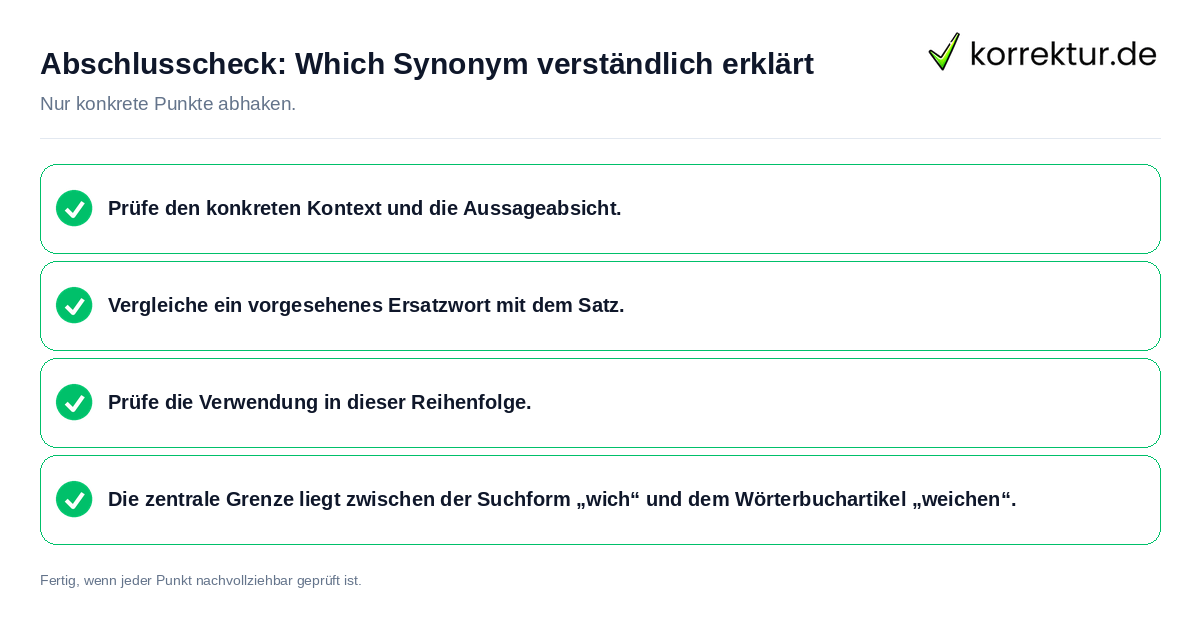 Konkreter Abschlusscheck zu Which Synonym verständlich erklärt