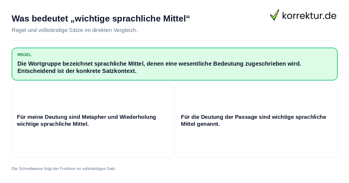 Was bedeutet „wichtige sprachliche Mittel“ Konkrete Regel und vollständige Beispielsätze zu Was bedeutet „wichtige sprachliche Mittel“