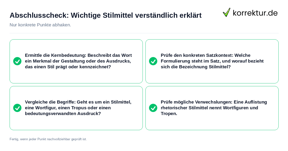 Abschlusscheck: Wichtige Stilmittel verständlich erklärt Konkreter Abschlusscheck zu Wichtige Stilmittel verständlich erklärt