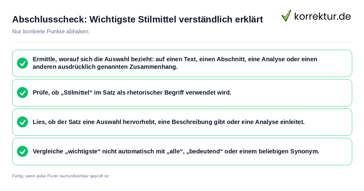 Abschlusscheck: Wichtigste Stilmittel verständlich erklärt Konkreter Abschlusscheck zu Wichtigste Stilmittel verständlich erklärt