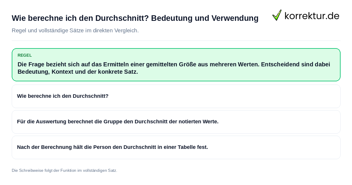 Konkrete Regel und vollständige Beispielsätze zu Wie berechne ich den Durchschnitt? Bedeutung und