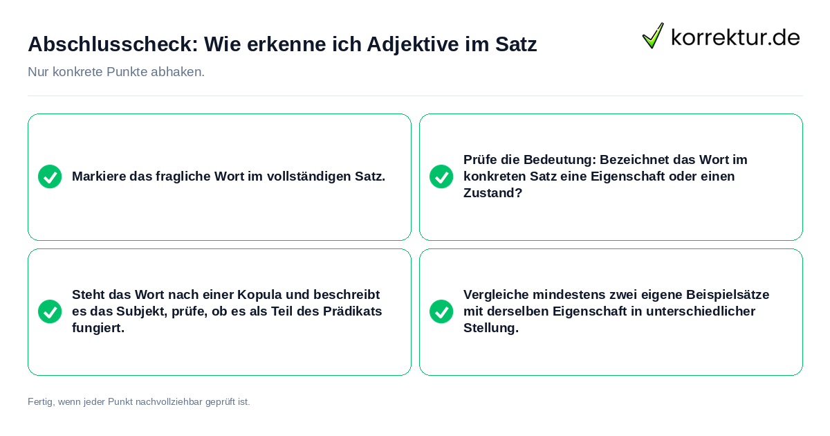 Konkreter Abschlusscheck zu Wie erkenne ich Adjektive im Satz