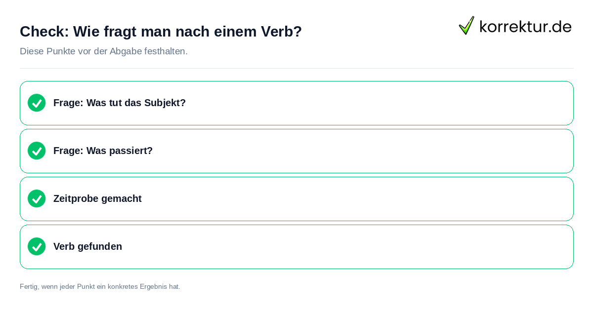 Wie fragt man nach einem Verb?: Prüfliste mit vier Punkten
