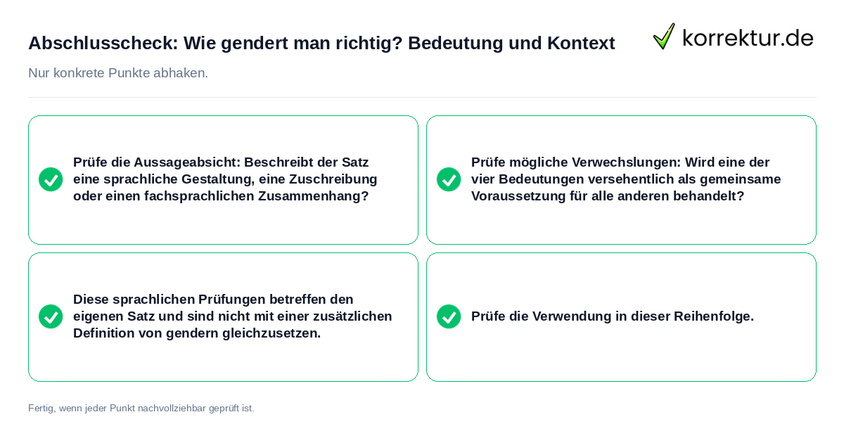 Konkreter Abschlusscheck zu Wie gendert man richtig? Bedeutung und Kontext