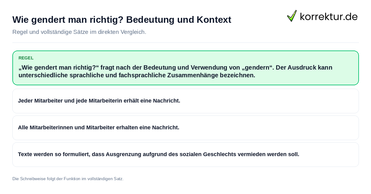 Konkrete Regel und vollständige Beispielsätze zu Wie gendert man richtig? Bedeutung und Kontext