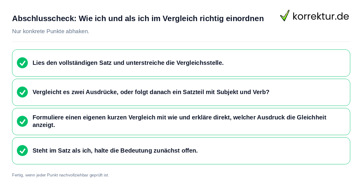 Konkreter Abschlusscheck zu Wie ich und als ich im Vergleich richtig einordnen
