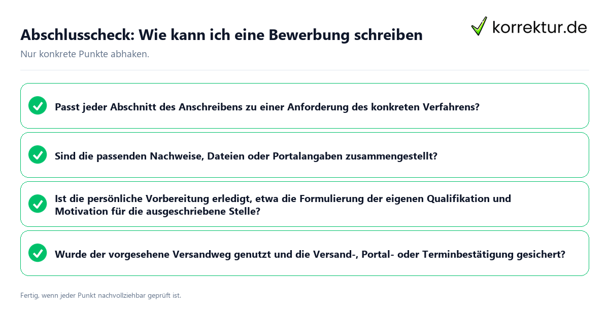 Abschlusscheck: Wie kann ich eine Bewerbung schreiben Konkreter Abschlusscheck zu Wie kann ich eine Bewerbung schreiben