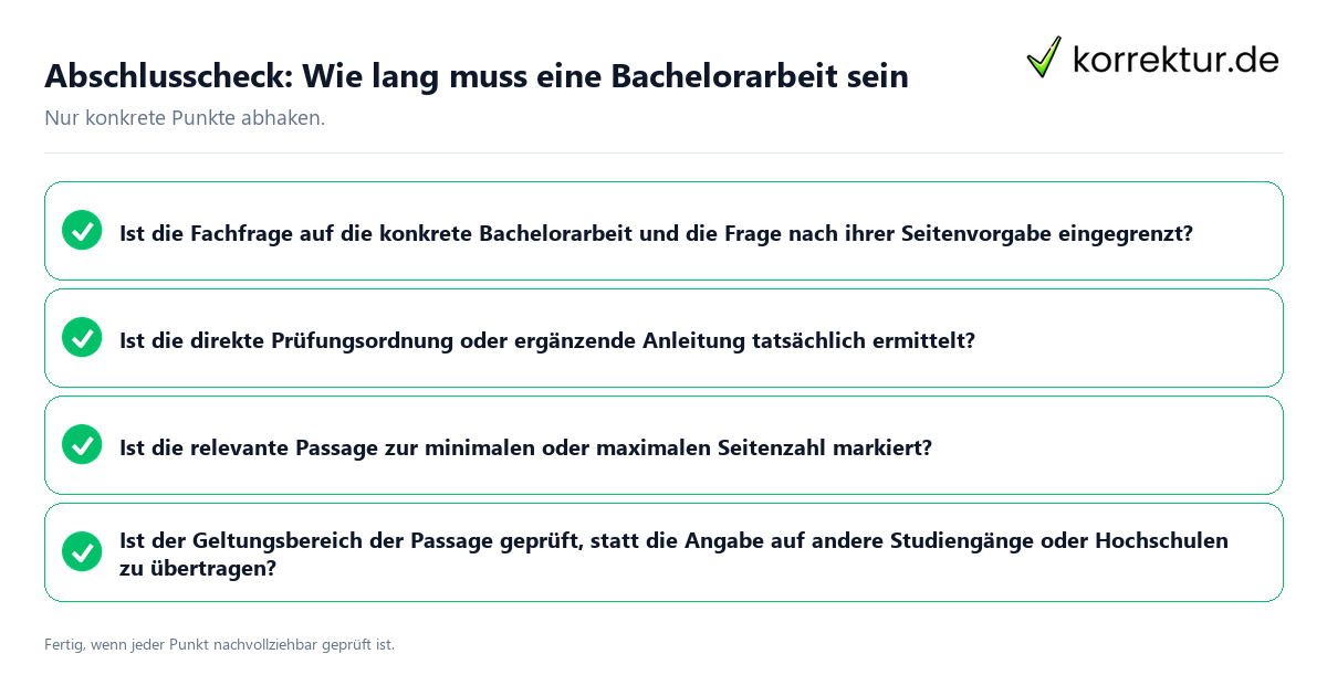 Konkreter Abschlusscheck zu Wie lang muss eine Bachelorarbeit sein