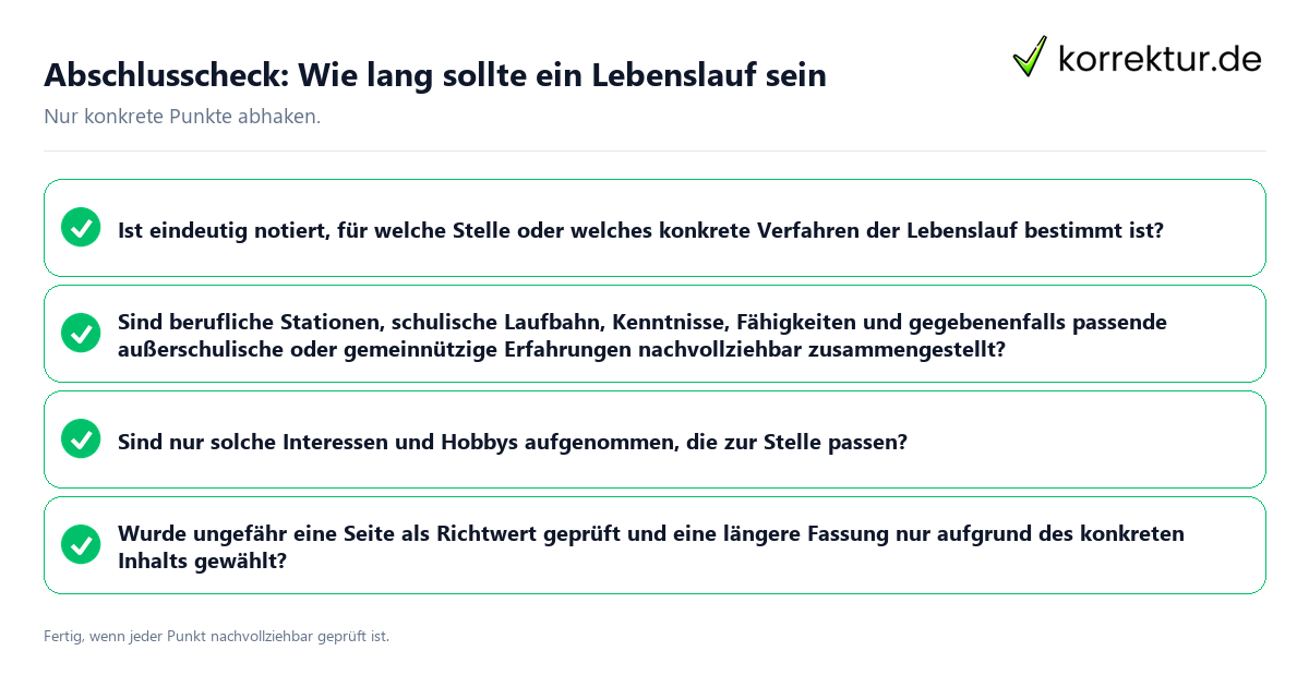 Abschlusscheck: Wie lang sollte ein Lebenslauf sein Konkreter Abschlusscheck zu Wie lang sollte ein Lebenslauf sein