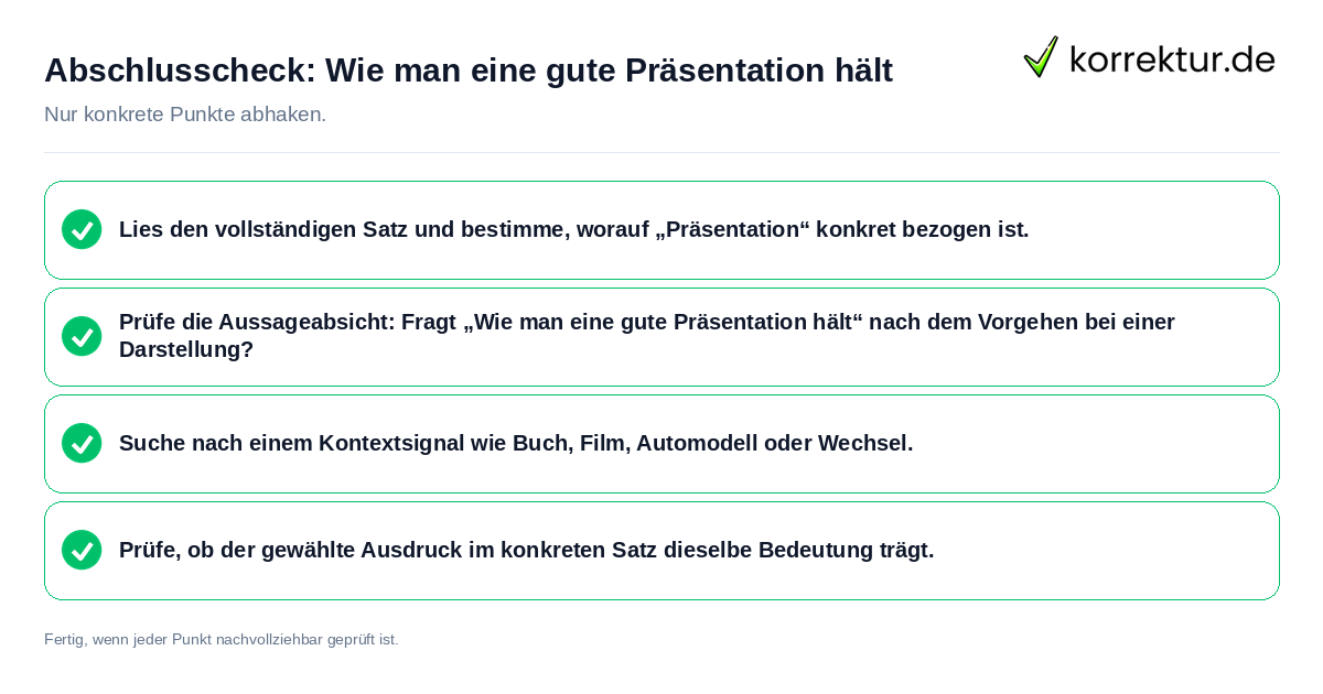 Konkreter Abschlusscheck zu Wie man eine gute Präsentation hält