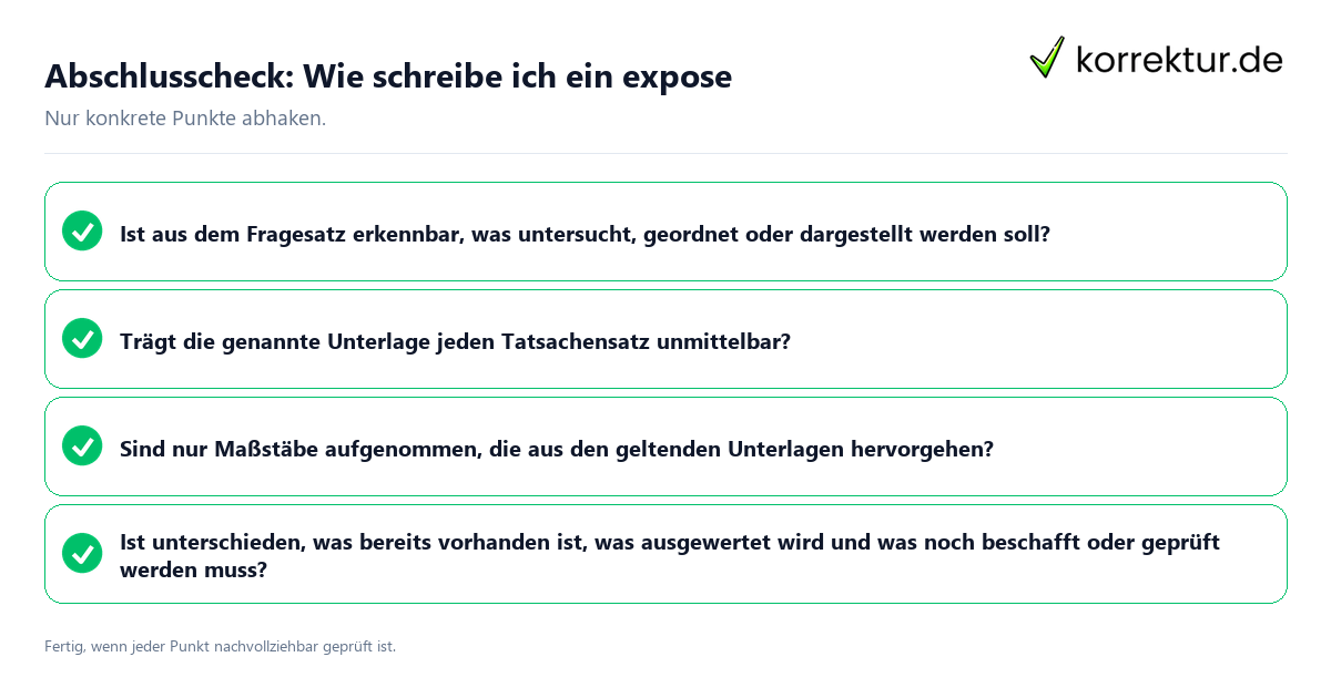 Abschlusscheck: Wie schreibe ich ein expose Konkreter Abschlusscheck zu Wie schreibe ich ein expose