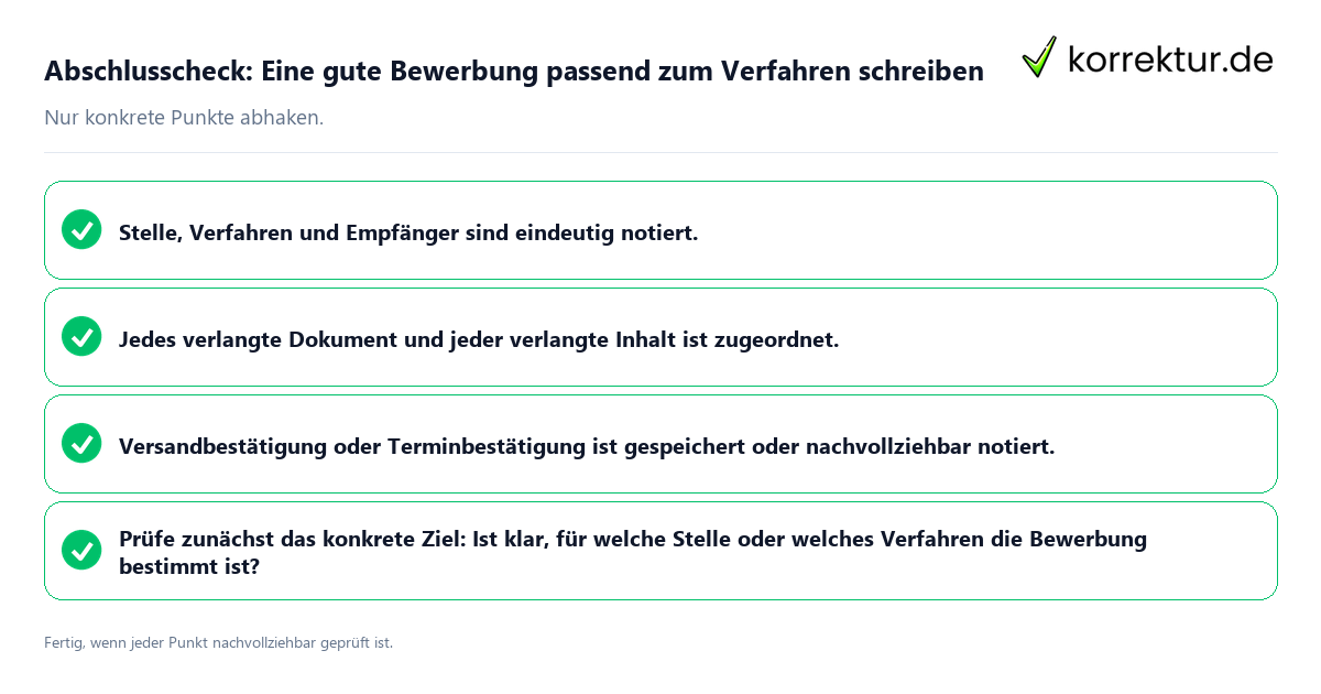 Abschlusscheck: Eine gute Bewerbung passend zum Verfahren schreiben Konkreter Abschlusscheck zu Eine gute Bewerbung passend zum Verfahren schreiben