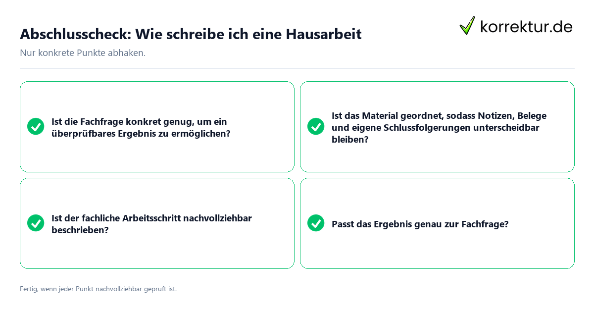 Konkreter Abschlusscheck zu Wie schreibe ich eine Hausarbeit
