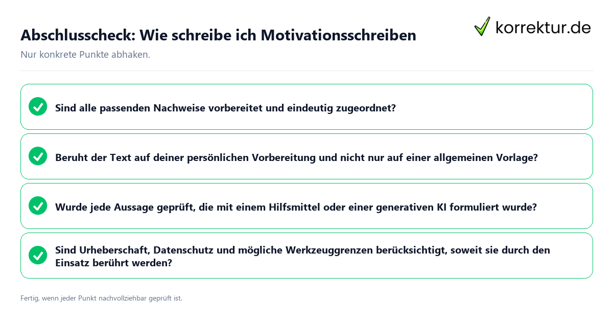 Abschlusscheck: Wie schreibe ich Motivationsschreiben Konkreter Abschlusscheck zu Wie schreibe ich Motivationsschreiben