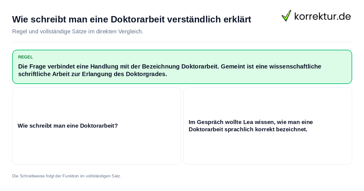 Konkrete Regel und vollständige Beispielsätze zu Wie schreibt man eine Doktorarbeit verständlich