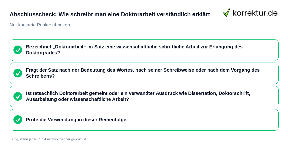 Konkreter Abschlusscheck zu Wie schreibt man eine Doktorarbeit verständlich erklärt