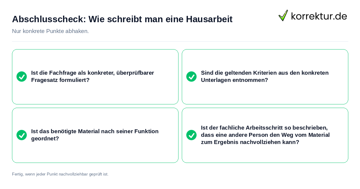 Konkreter Abschlusscheck zu Wie schreibt man eine Hausarbeit