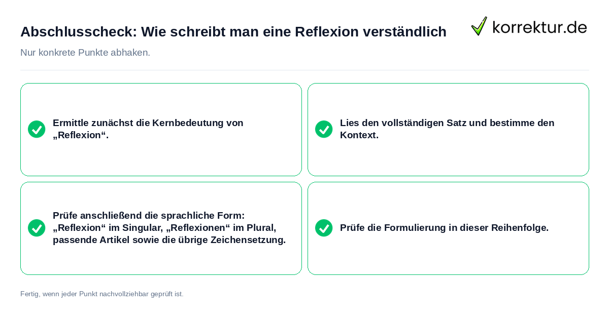 Konkreter Abschlusscheck zu Wie schreibt man eine Reflexion verständlich