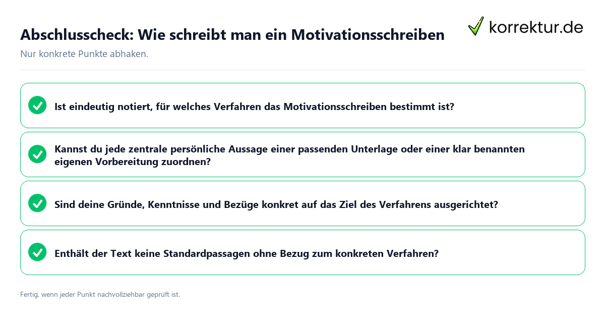 Konkreter Abschlusscheck zu Wie schreibt man ein Motivationsschreiben