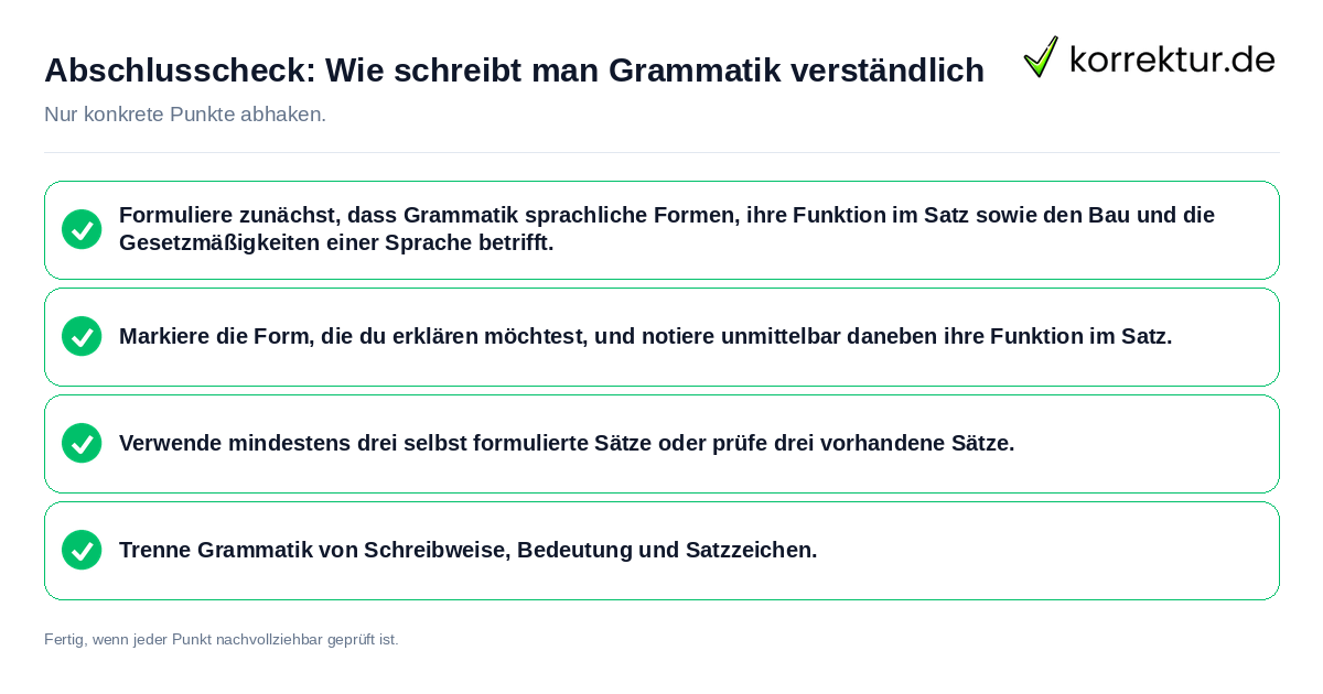 Abschlusscheck: Wie schreibt man Grammatik verständlich Konkreter Abschlusscheck zu Wie schreibt man Grammatik verständlich