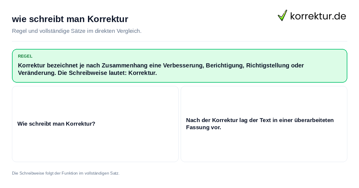 wie schreibt man Korrektur Konkrete Regel und vollständige Beispielsätze zu wie schreibt man Korrektur