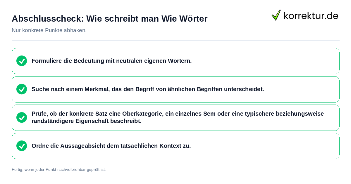 Konkreter Abschlusscheck zu Wie schreibt man Wie Wörter