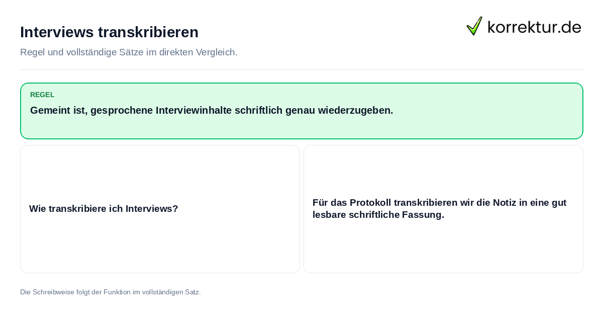 Interviews transkribieren Konkrete Regel und vollständige Beispielsätze zu Interviews transkribieren