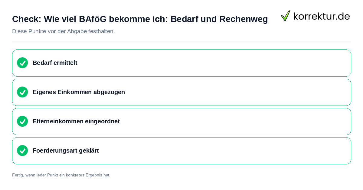 Check: Wie viel BAföG bekomme ich: Bedarf und Rechenweg Wie viel BAföG bekomme ich: Bedarf und Rechenweg: Prüfliste mit vier Punkten