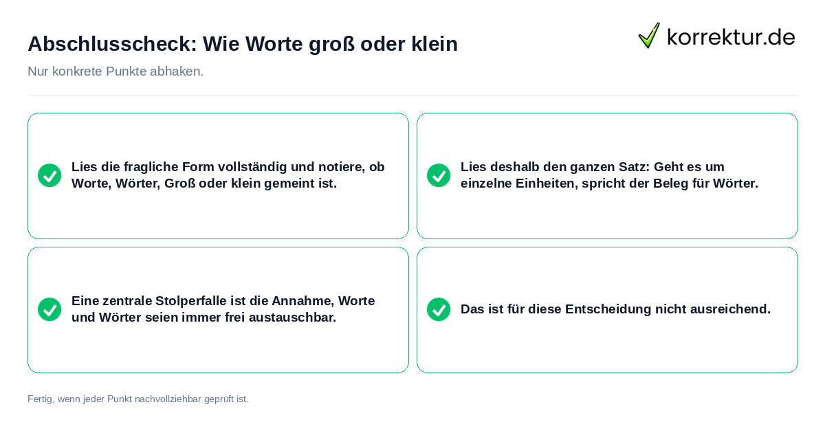 Konkreter Abschlusscheck zu Wie Worte groß oder klein